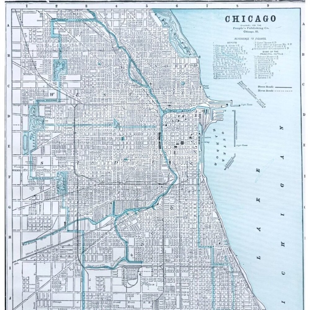 1895 Chicago Illinois City Map Victorian Antique Geography History DWYY10A
